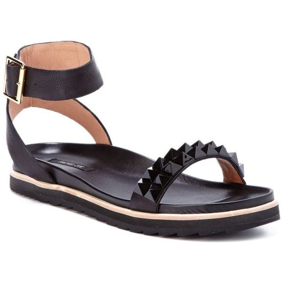 Rachel Zoe Black Leather Studded Ankle-Strap Sandals Size 9 - Picture 1 of 10
